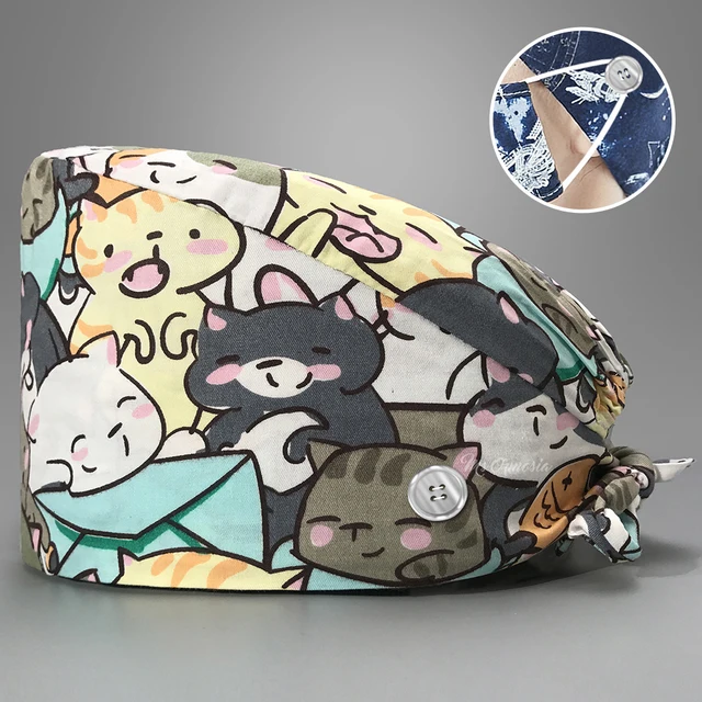 Fashion cotton Cute bird Cartoon print hats adjustable Scrub hat beauty salon nursing cap laboratory pet shop fashion scrub caps 12199