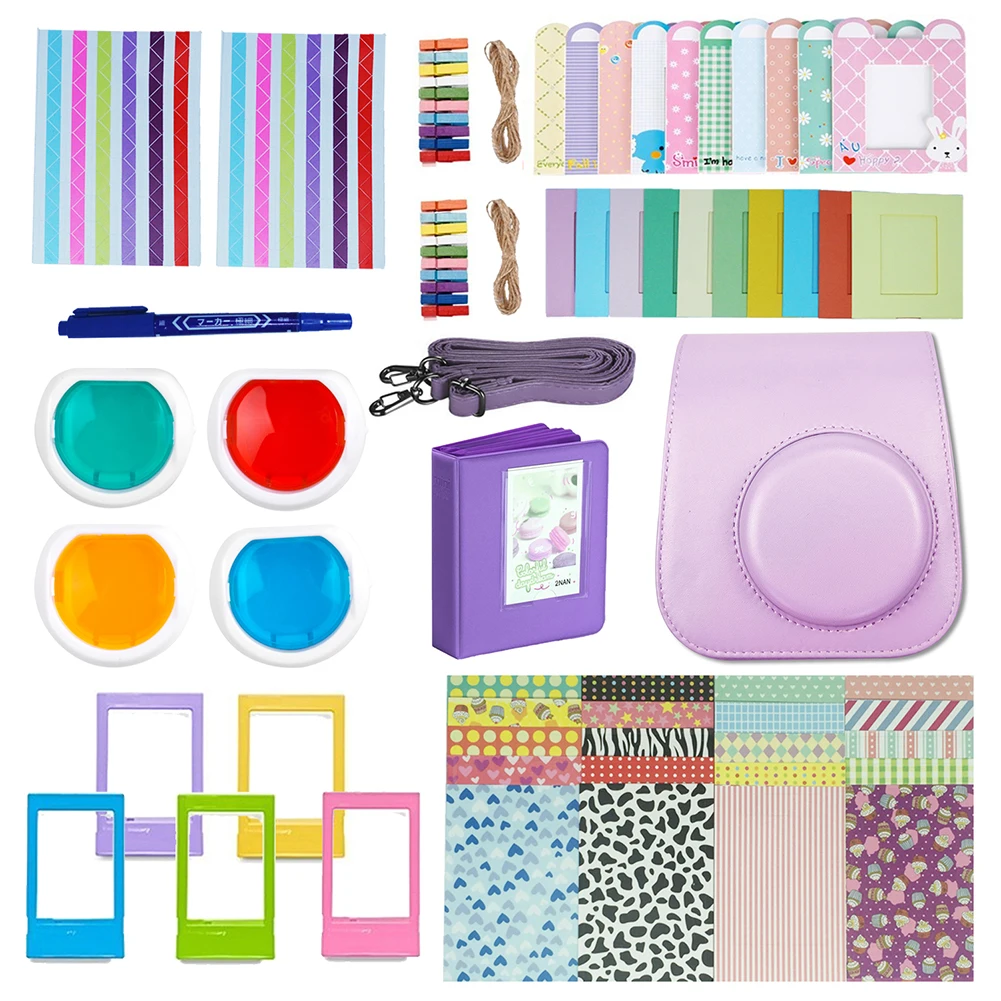 For Fujifilm Instax Mini 11 Instant Camera Accessories Kit Protective Bag Case Photo Album Filter Stickers Frames Shoulder Strap |