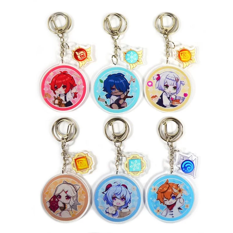 Cute Genshin Impact Game Character Acrylic Keychain Diluc Kaiya Ganyu 