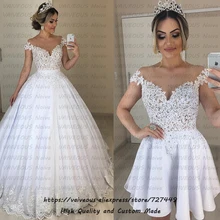 Vestido de Noiva 2 em 1 Дешевое бальное платье 2 в 1 свадебное платье сексуальное кружевное расшитое бусинами с короткими рукавами платья невесты Vestidos De Novia