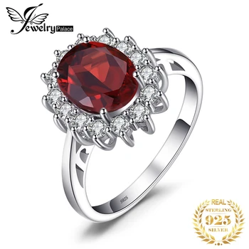 

JewPalace Princess Diana Genuine Garnet Ring 925 Sterling Silver Rings for Women Engagement Ring Silver 925 Gemstones Jewelry