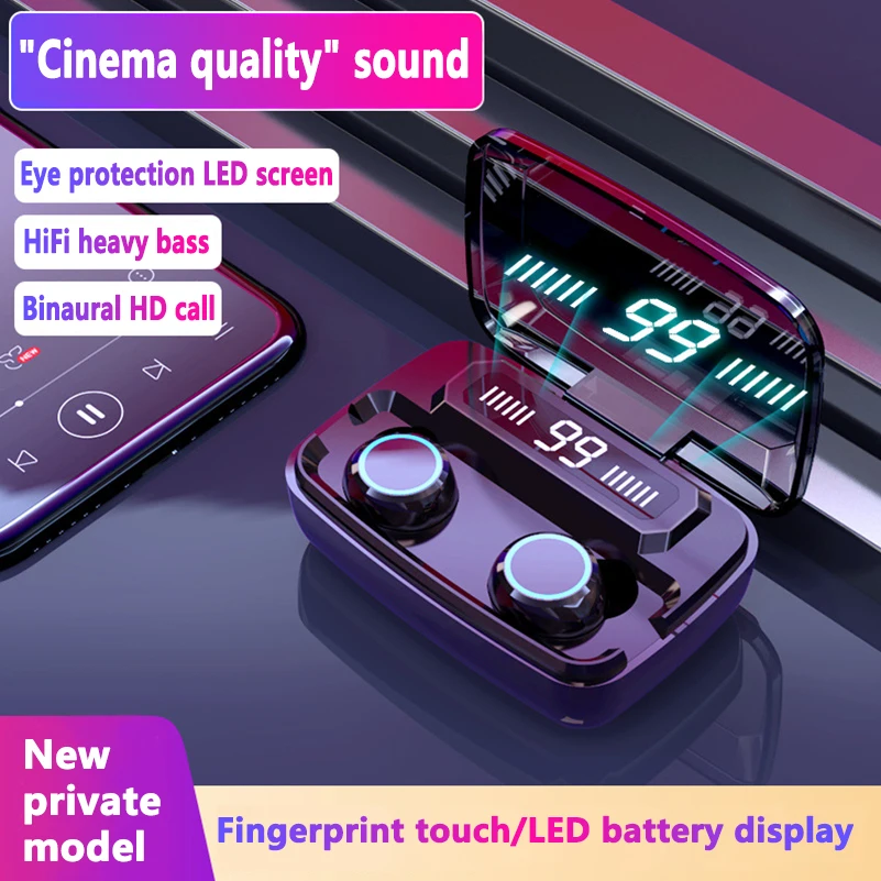 TWS Bluetooth 5 0 Earphones Wireless Headphones HiFi 8D Stereo Sports IPX7 Waterproof Earbuds Headset with 3300mAh Charging Box
