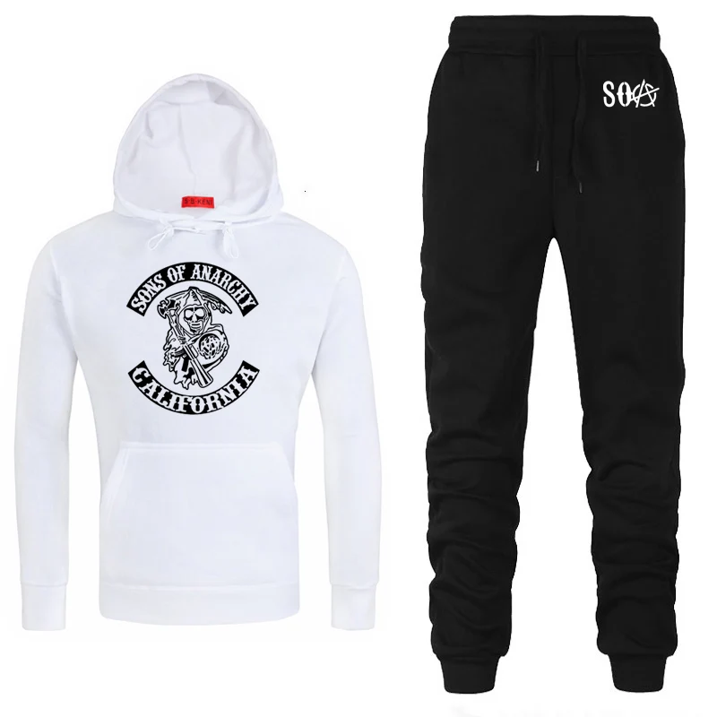 SOA Sons of anarchy/Детские модные толстовки с капюшоном с принтом черепа Мужская Повседневная флисовая толстовка мужские толстовки с капюшоном в стиле хип-хоп и штаны, комплект из 2 предметов