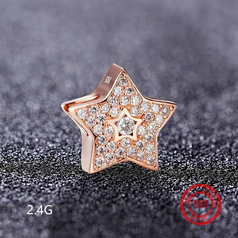 

100% real 925 silver golden five-pointed star beads suitable for Pandora bracelet charm beads DIY jewelry making