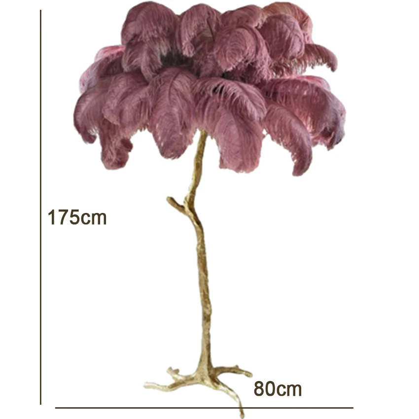 Современный роскошный золотой торшер из страусиных перьев, медный, латунный, резиновый, скандинавский, стоячий светильник для виллы, Трехместный гостиничный декоративный светильник - Цвет абажура: PURPLE H175CM