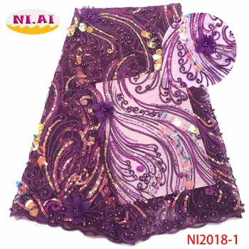 

NIAI African Tulle Lace Fabrics Embroidery Net Lace French Lace Material 2019 High Quality With Beads Wedding Dress NI2018-6