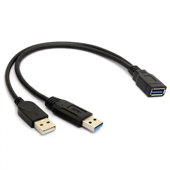 

0.3MUSB 3.0 Female to Dual USB Male Extra Power Data Y Extension Splitter Cable Sync USB 3.0 Power Adapter Y cable