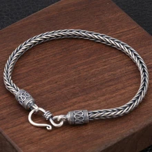 Мужской тканый браслет из стерлингового серебра 925 пробы, наручные браслеты, тайский серебряный человек, плетеный панк винтажное украшение в подарок