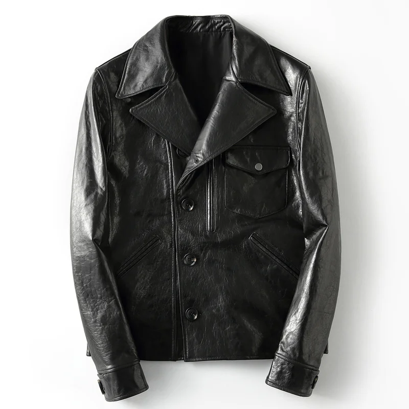 

Men's Leather Jacket Genuine Sheepsikin Leather Jacket Men Wax Plus Size Motorcycle Leather Blazer Coat 2020 KFS19M010 KJ2176