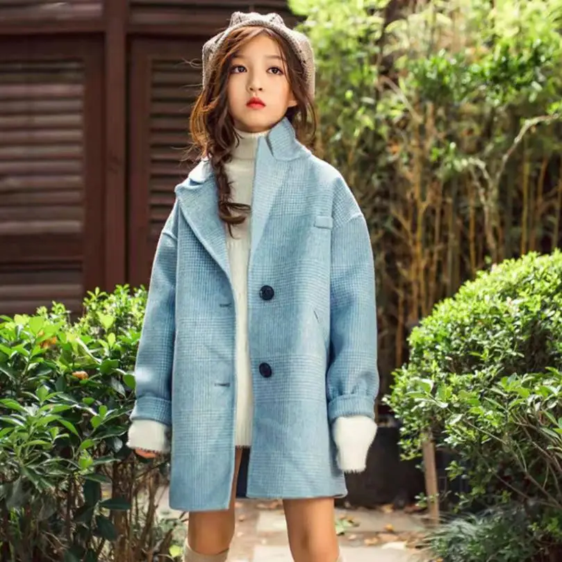 Зимнее Модное Новое Детское двубортное шерстяное Пальто однобортное мягкое удобное пальто, теплая кашемировая Куртка Верхняя одежда Y2270 - Цвет: blue