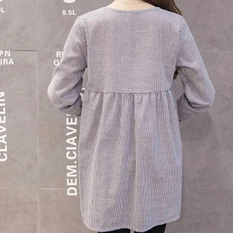 Shirts Pregnant Women Bow Spring Loose Pregnancy Top Blouses Fashion Striped Maternity Clothes Casual Shirtdress