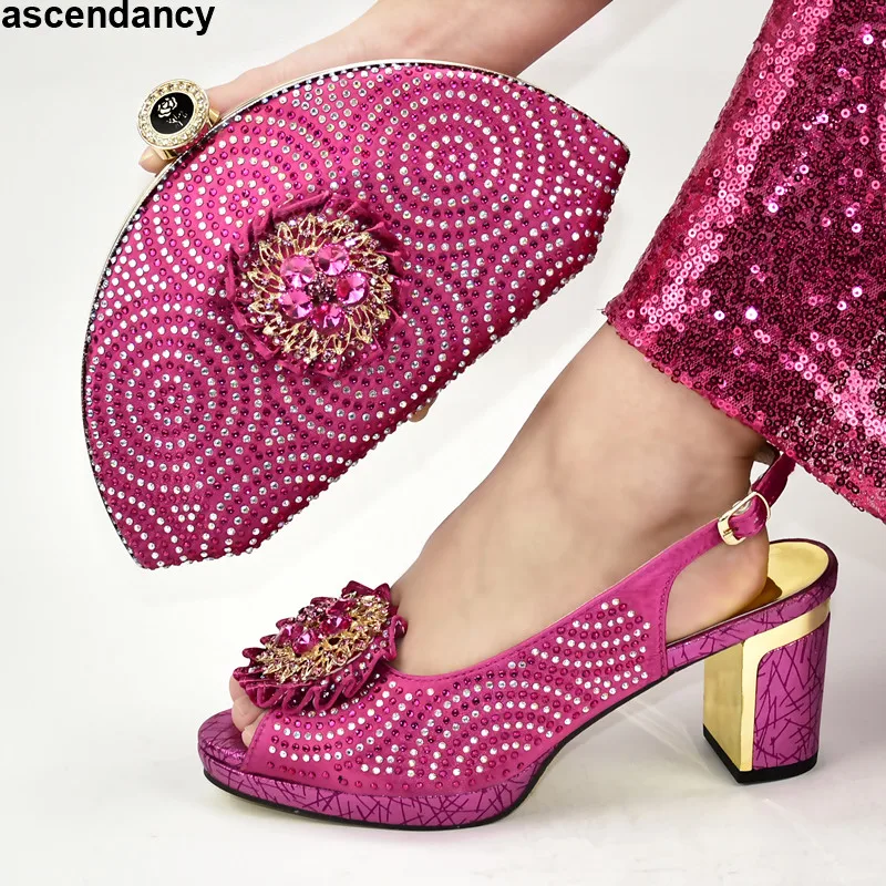 

Fashion Ladies Italian Shoes and Bag Set Decorated with Appliques High Quality African Wedding Shoes Bag and Shoe Woman Wedding