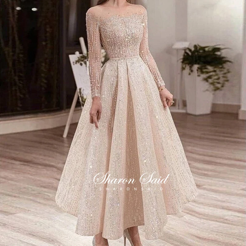 Luxury Dubai Beige Midi Evening Dress ...