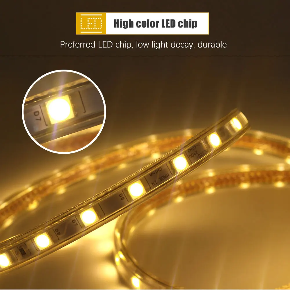Светодиодная лента 220 В светильник SMD 5050 наружная Водонепроницаемая светодиодная