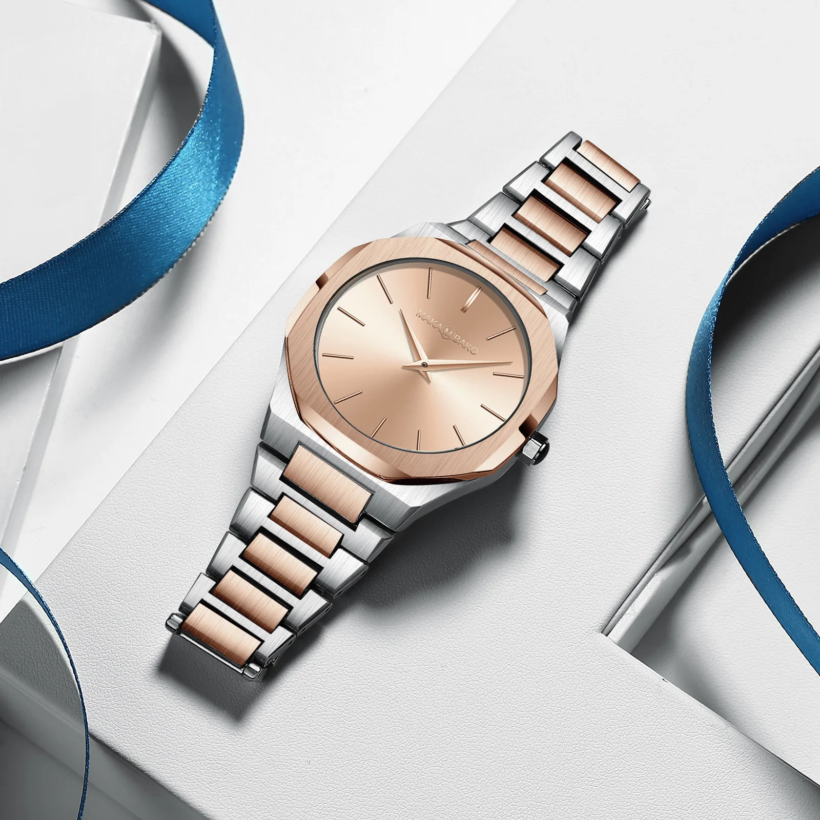 

2020 New Style Japan Movement Quartz Watch Octagon Shape Waterproof between Gold Women's Steel Watch