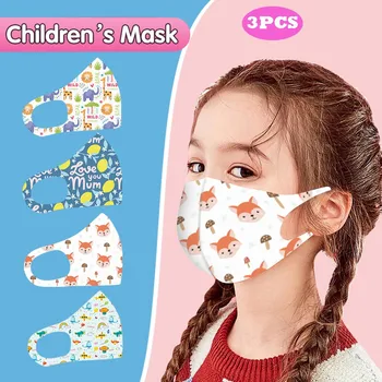 

3PCS Kids Printed Ice Silk Face Shield Breathable Mouth Mask Washable Reusable Face Mask Face Shield Windproof mondmaskers