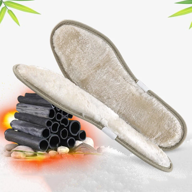 

1 Pair Autumn winter plush warm Bamboo charcoal insole solid Unisex Deodorant plus velvet insole suitable for snow boots
