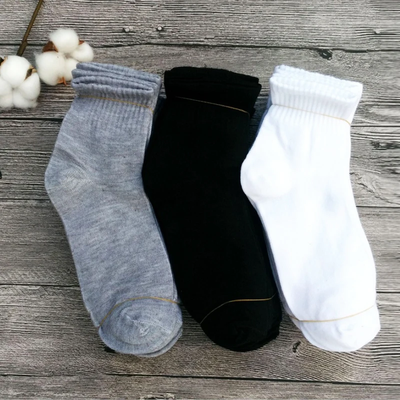 

10 Pairs Solid Men's Socks Casual Sport Polyester-Cotton Summer Thin Breathable Sweat Elastic Comfortable Male Man Crew Socks