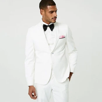 

White Mens Wedding Suits Slim Fit Groom Wear Tuxedos Terno Bridegroom Suits Groomsman Blazer Costume Homme 2Pcs Jacket Pants