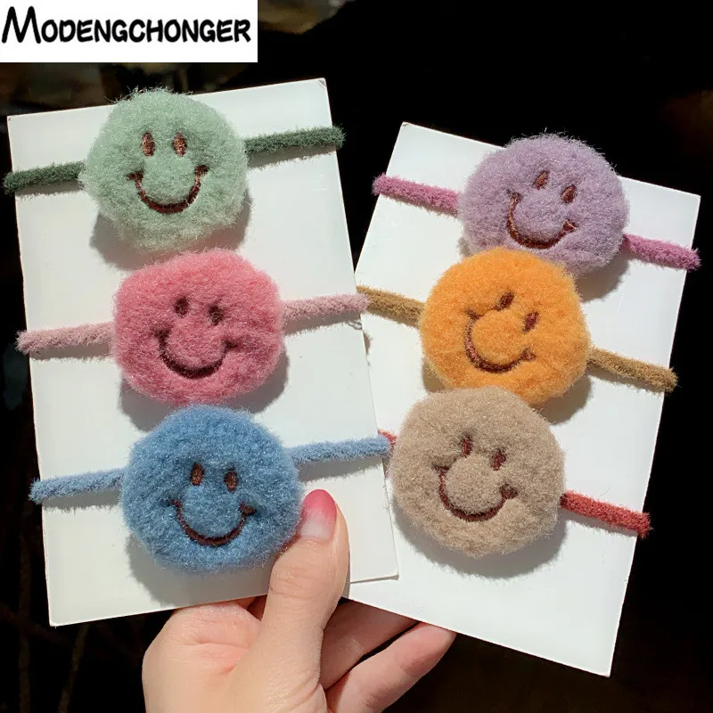 

1PC Plush Smiley Hair Rope Female Simple Wild Hair Ring Head Rope Ponytail Elastic Rubber Band Women Girls Hair Accessories Hot