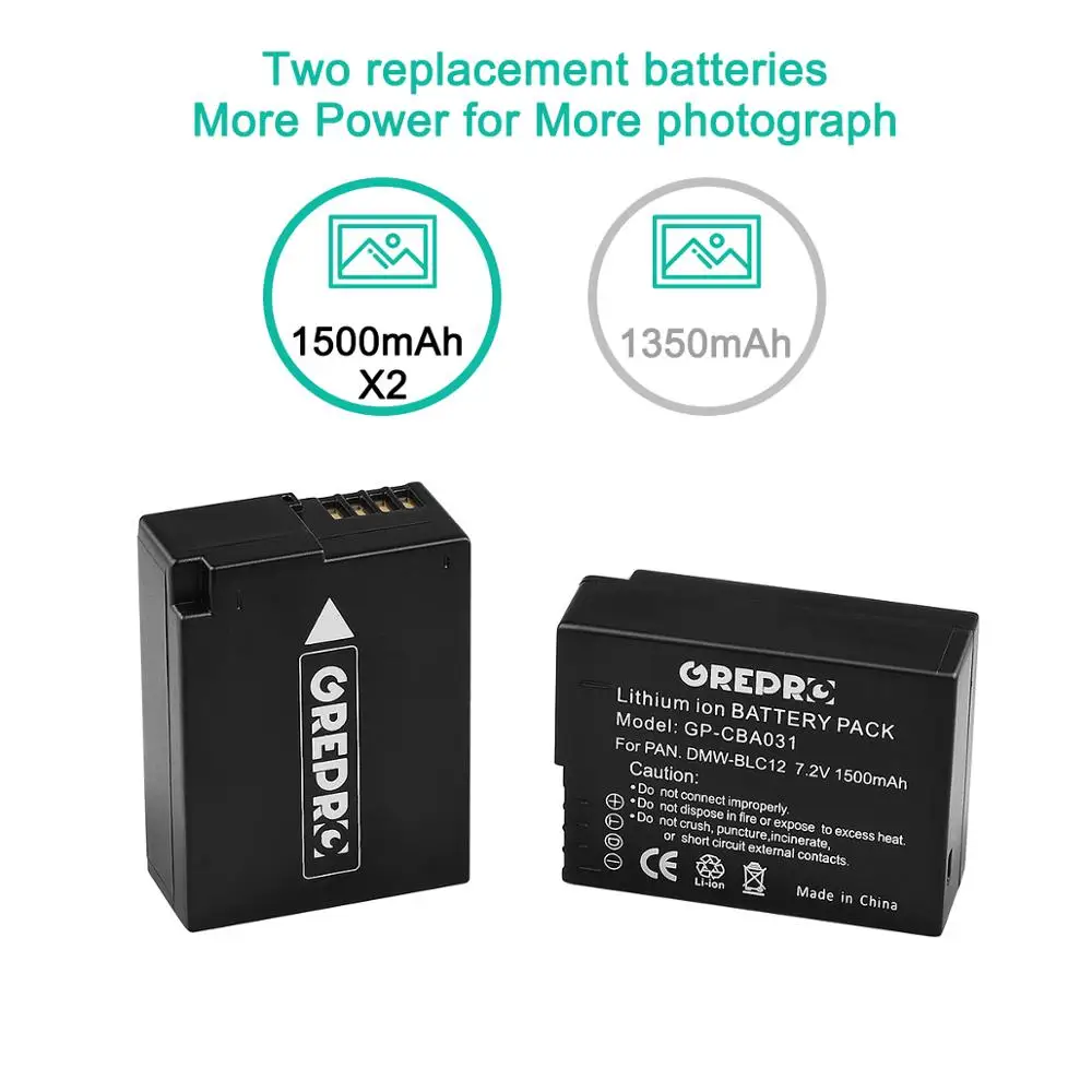 2xHigh-Capacity DMW-BLC12 ДМВ BLC12e DMWBLC12 BLC12 Батарея для цифрового фотоаппарата Panasonic GH2K, DMC-FZ300, DMC-FZ1000, DMC-GH2S, G7, G6, G5, DMC-GX8