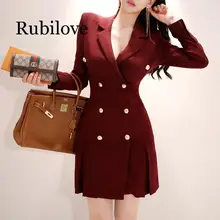 Платье костюмы для женщин осень зима элегантный блейзер с длинным рукавом Куртка пальто женское офисное женское двубортное мини-платье