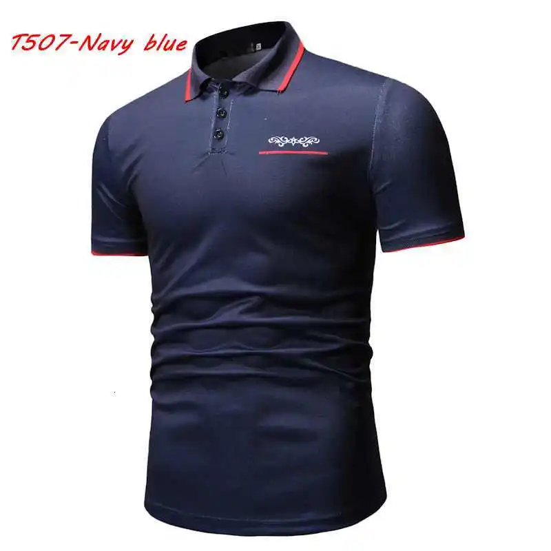 Новая летняя рубашка брендовая одежда Мужская рубашка поло мужская деловая Повседневная однотонная Мужское поло рубашка с коротким рукавом дышащая рубашка поло - Цвет: T507-Navy blue