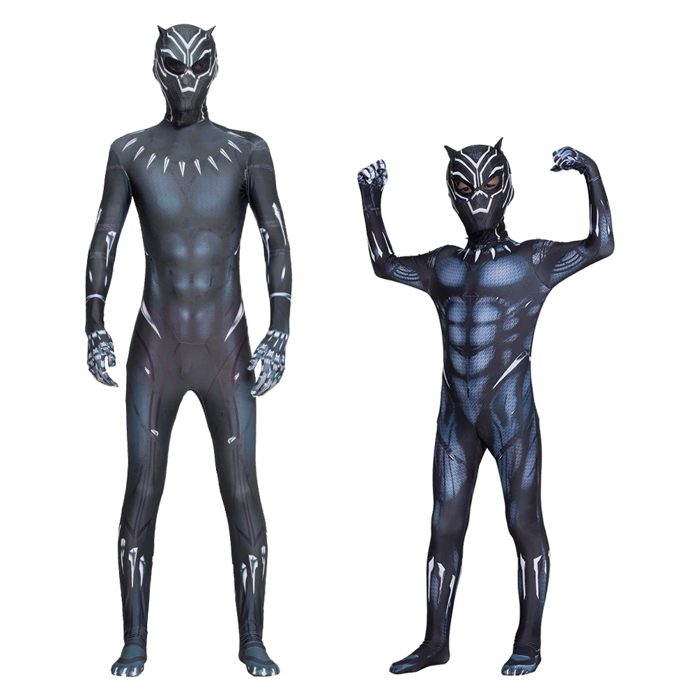 Mens Boys Kids Black Panther Jumpsuit Cosplay Costume Party Fancy Dress Overalls 