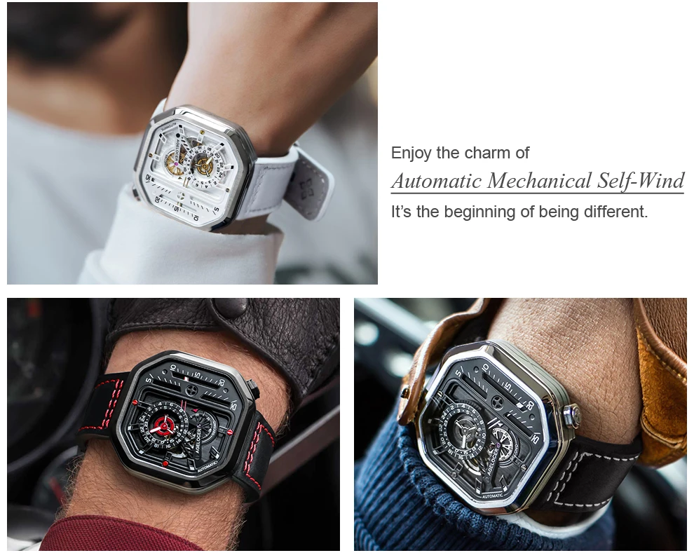 Швейцарский бренд AGELOCER спортивные часы для мужчин Скелет циферблат со светящимися стрелками уникальные механические часы запас хода 42 часа