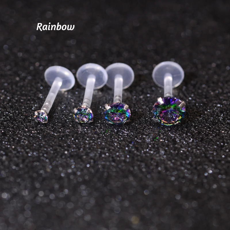 1Pc 16G 6/8mm Clear Rainbow Lip Stud Acrylic Flexible Push-in Monore Labret Ear Cartilage Tragus Piercing Body Jewelry Bioplast