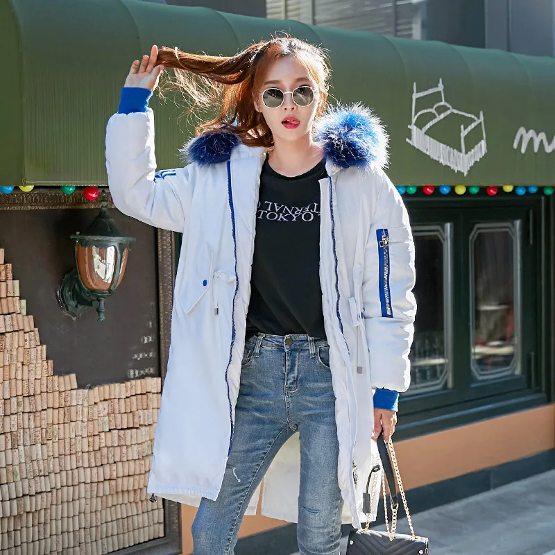 

2018 Winter New Style down Jacket Cotton-padded Clothes Women's Large Size Thick Embroidered Mid-length Fur Collar Casual Cotton