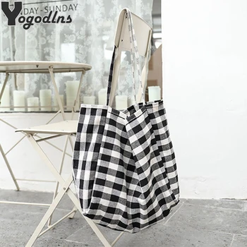 

2020 Women Solid Linen Shoulder Bags Shopping Bag Tote Package Crossbody Bags Purses Casual Reusable Foldable Handbag For Women