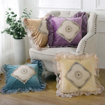 

Luxury Lace Design Flower Velvet Patchwork Embroidery Cushion Cover Pillow Cover Pillowcase Home Decorative Sofa Throw Pillows