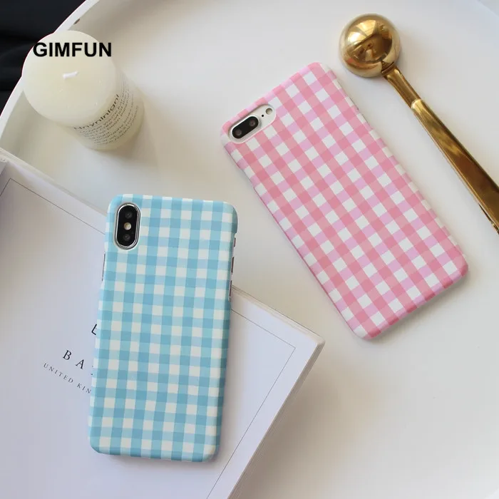Gimfun простой розовый синий чехол для телефона с узором в клетку IPhone XS MAX Xr 6s 7 8 SE