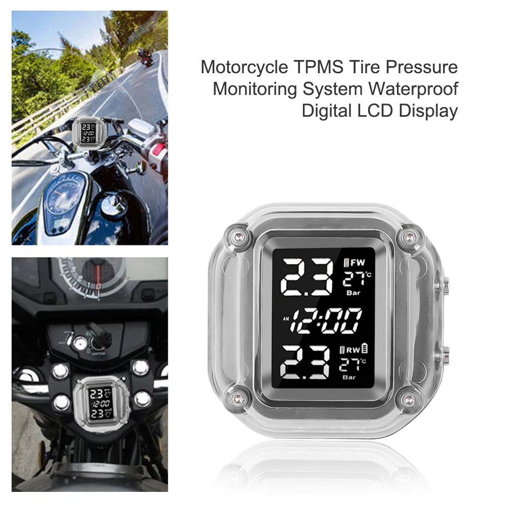 Система контроля температуры и давления в шинах TPMS для мотоциклов ЖК экран 2 шт.