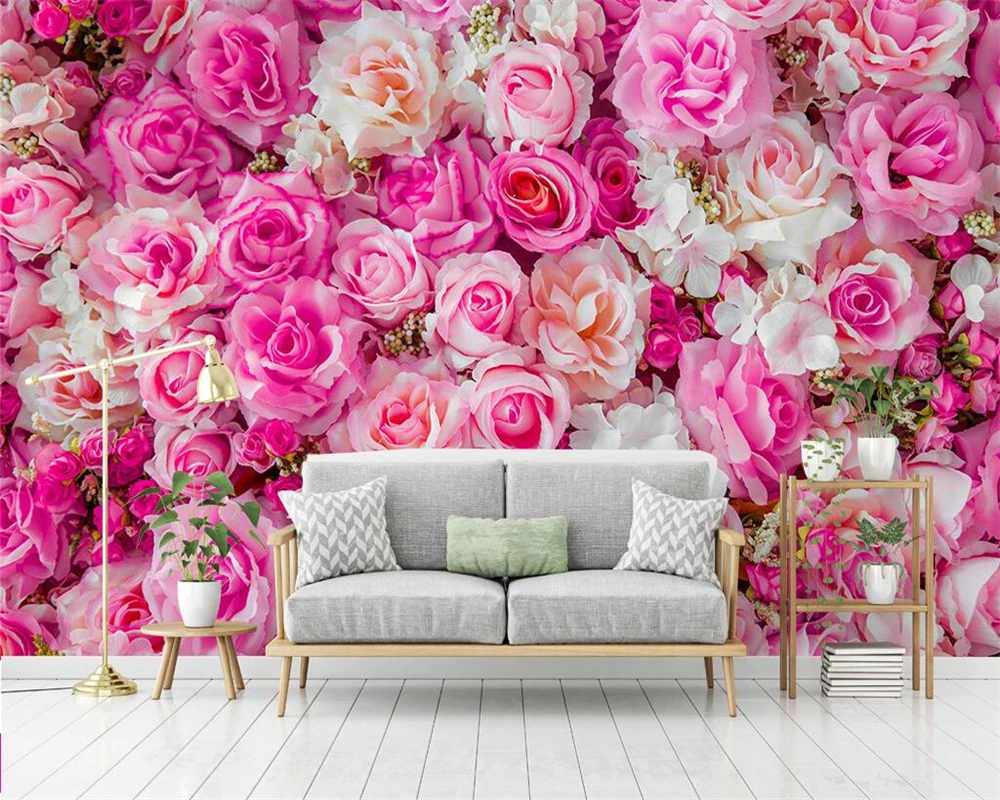 Beibehang-Custom-wallpaper-Nordic-modern-pink-roses-TV-background-wall-home-decoration-living-room-bedroom-murals (2)