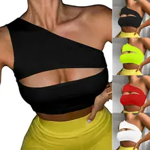 Summer Women One Shoulder Bandage Camis T shirt Short Vest Cami Tee Bralet Sexy Crop Tops