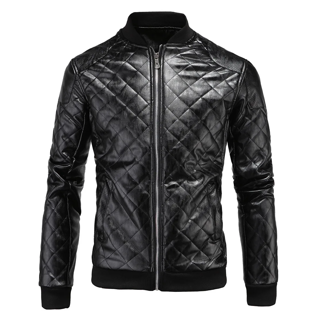 Plaid Men Faux Leather Jacket Pattern Mens Jackets and Coats Stand
