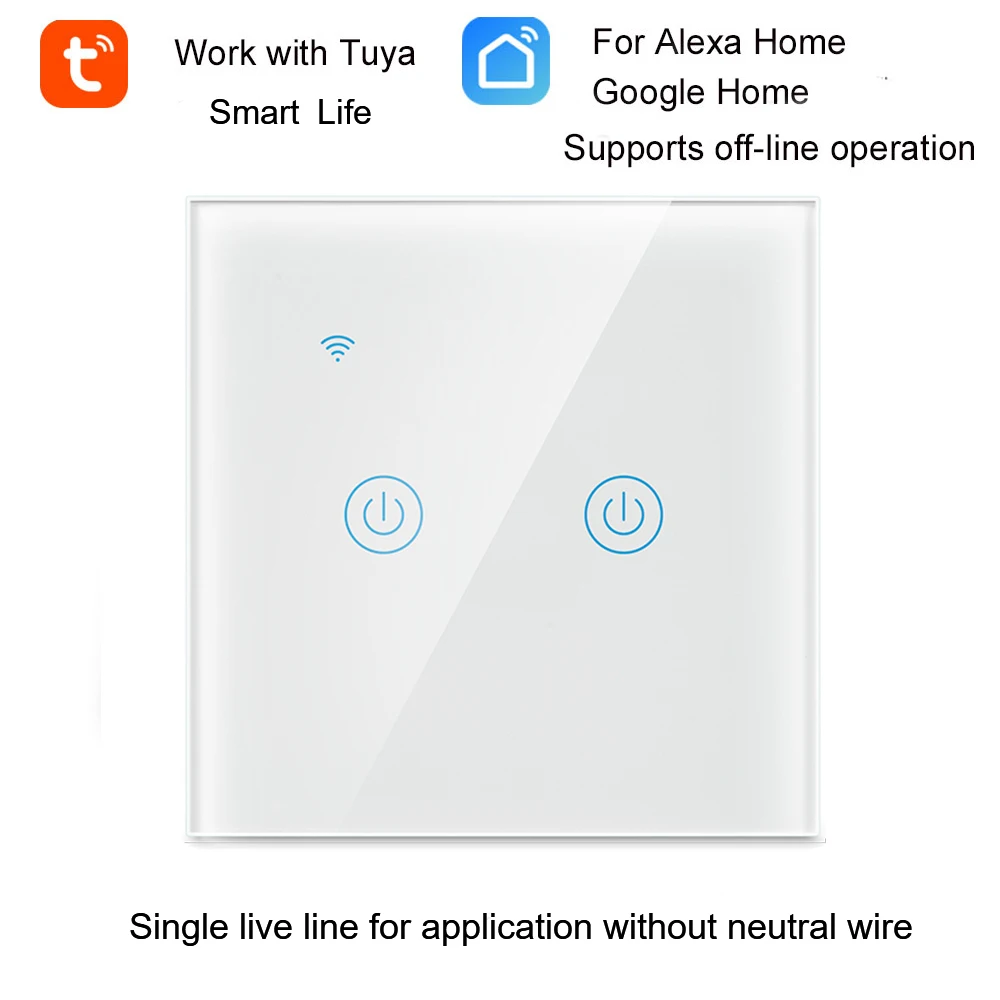 

Smart Wall Switch Smart Life Tuya APP Remote Control Single Live Line Work with Google Alexa