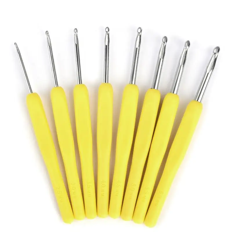 8pcs Colorful Soft Plastic Handle Alumina Crochet Hooks Knitting Needles Set 2.5-6mm Crochet for Weave Sewing Needles Tool 