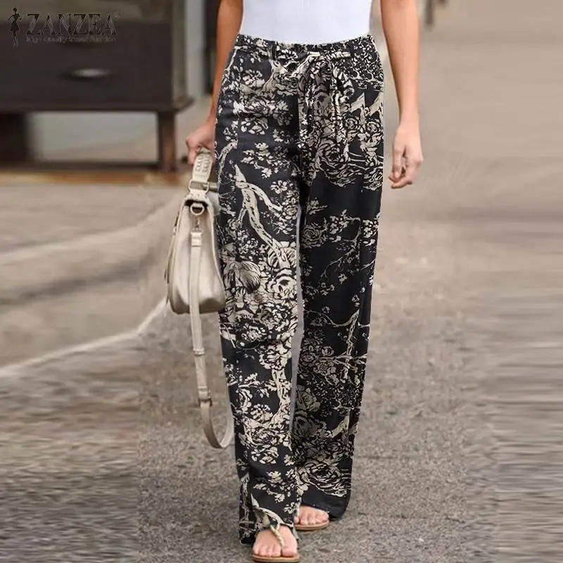 Vintage Printed Pants Women's Autumn Trousers ZANZEA 2020 Casual Elastic Waist Pantalon Palazzo Female Drawstring Long Turnip Vintage Printed Pants Women's Autumn Trousers ZANZEA 2020 Casual Elastic Waist Pantalon Palazzo Female Drawstring Long Turnip
