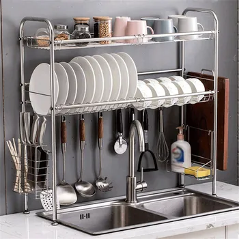 

Dish Rack Shelf Stainless Steel over the Sink Dish Drainer Drain Drying Rack Shelves Kitchen Goods Dishes Organizer and storage