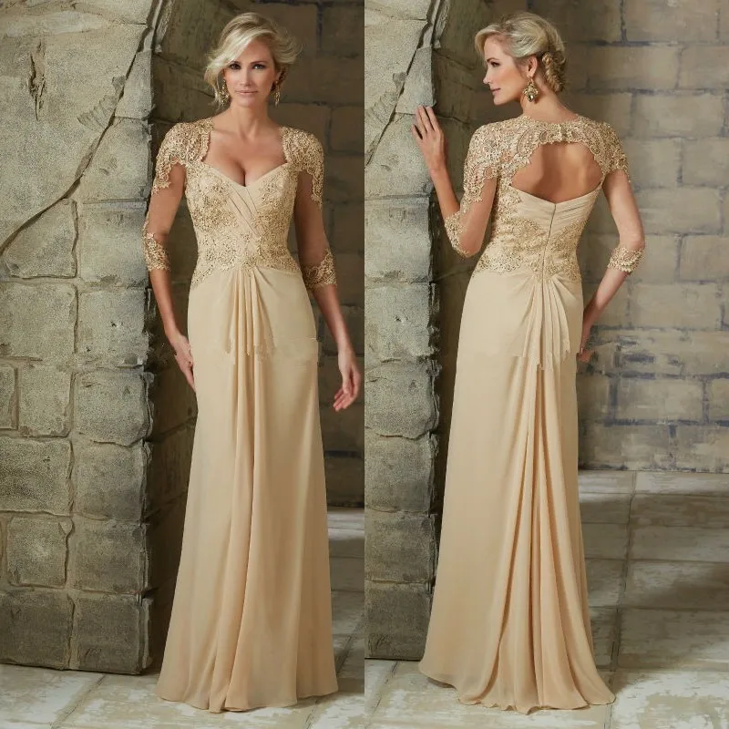 

Plus Size Beaded Champagne Blue Lace Mother Of The Bride Dresses 2020 Chiffon 3/4 Sleeve Groom Godmother Dresses For Wedding