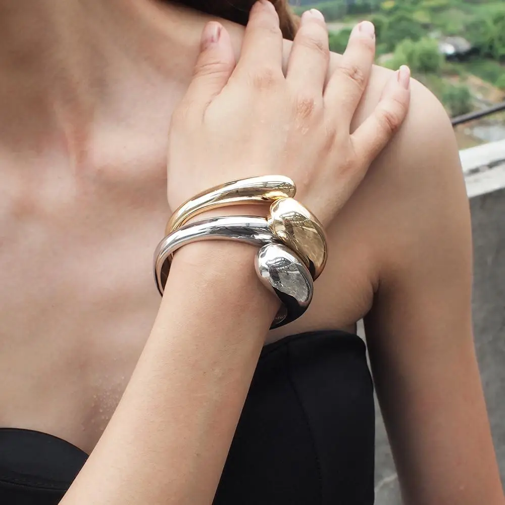 

2019 Top Quality Fashion Bangles Gold Color Alloy Simple Wide Opened Bangles Snake Bracelet & Bangles For Women UKMOC