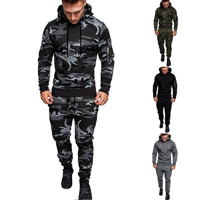 

MEN'S WEAR 2019 Ouma New Style Zipper Hooded Wei Solid Color Versatile Gymnastic Pants Set Coat Men's