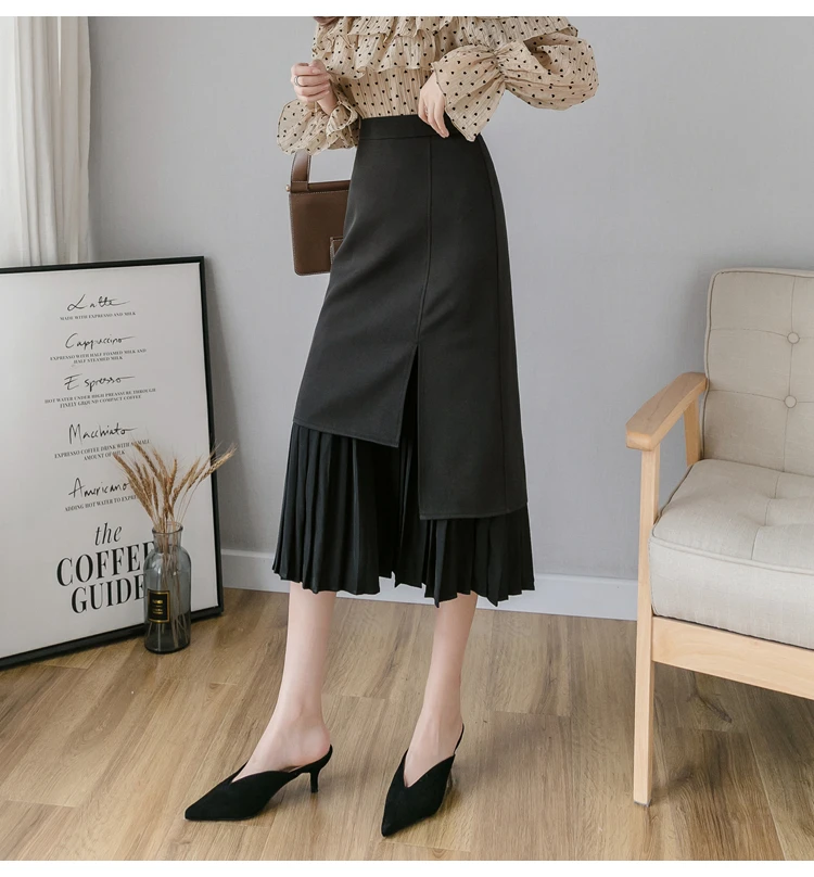 Модная Осенняя Асимметричная юбка средней длины, женская элегантная плиссированная юбка с высокой талией, тонкая юбка, весенний корейский стиль