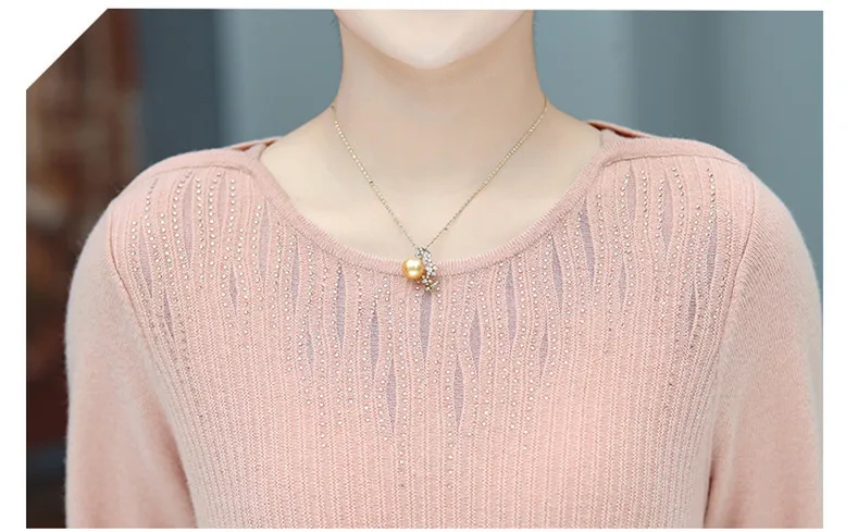 XJXKS All-match exquisite diamond women sweater autumn winter new plus size wool knitted sweater women pullover