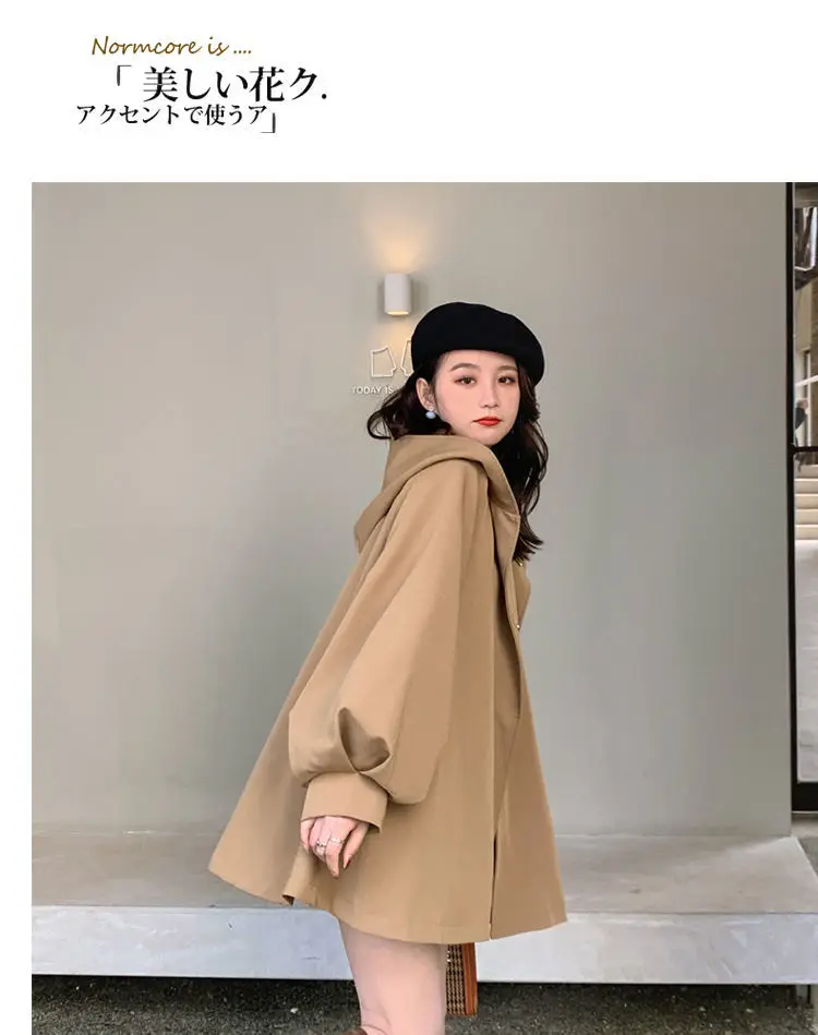 Fashion Elegant Women's Short Windbreaker Trench Coat Autumn and Spring Korean Loose Hooded Plus Size Jacket Original Fabric Parkas