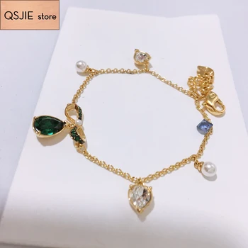 

QSJIE High quality SWA. {new style} green bow-knot water droplet perforated Bracelet Charming fashion jewelry