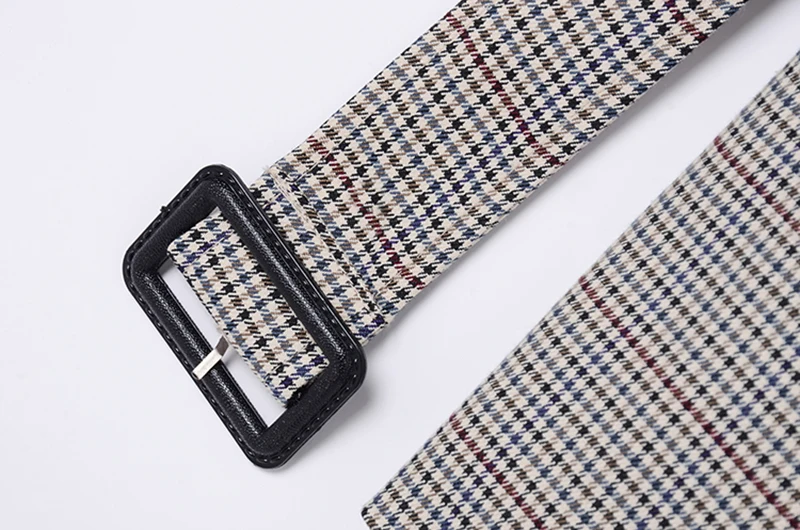 [EAM] Women Gray Plaid Stitch Big Size Long Trench